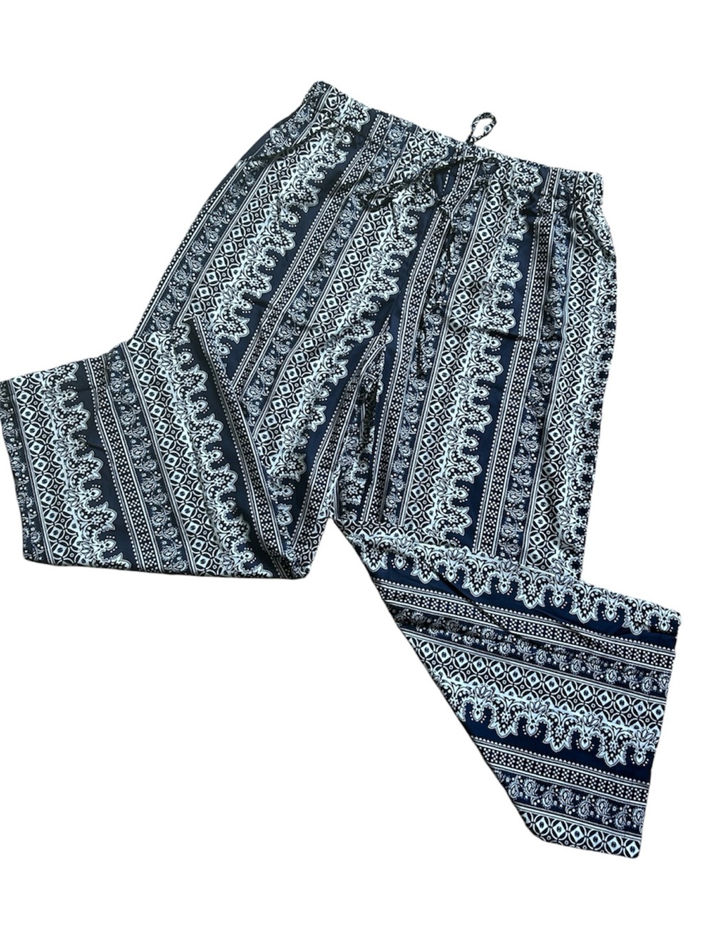 Bohemian Wide-Leg Pants Full-Body Print Slacks with Drawstring Waist, Loose fit
